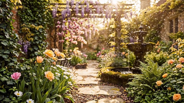 O jardim do canto ensolarado